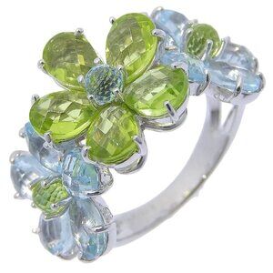 Ponte Vecchio flour Ring K18 white gold/Peridot/Aquamarine #6.2(US Size)
